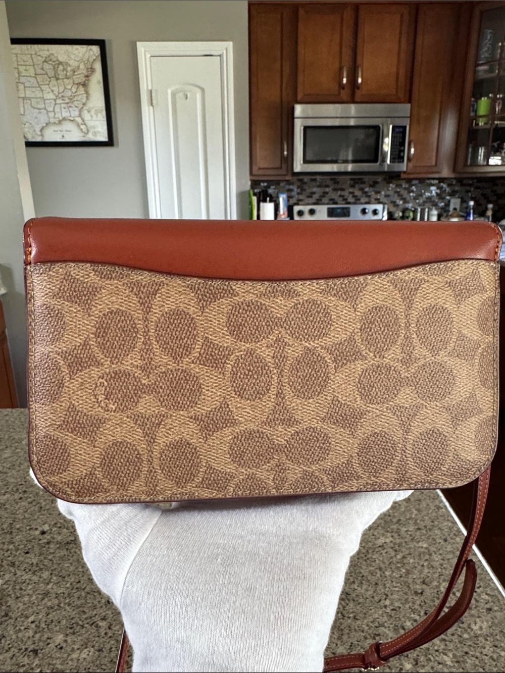 😘Coach Brown Leather & Signature Canvas Crossbody No C5362 - Picture 3 of 14